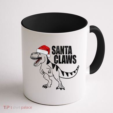 Santa Claws Dinosaur Christmas Coffee Mug back