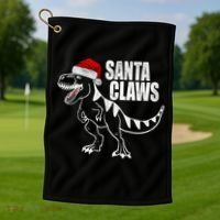 Santa Claws Dinosaur Christmas Golf Towel thumb 1