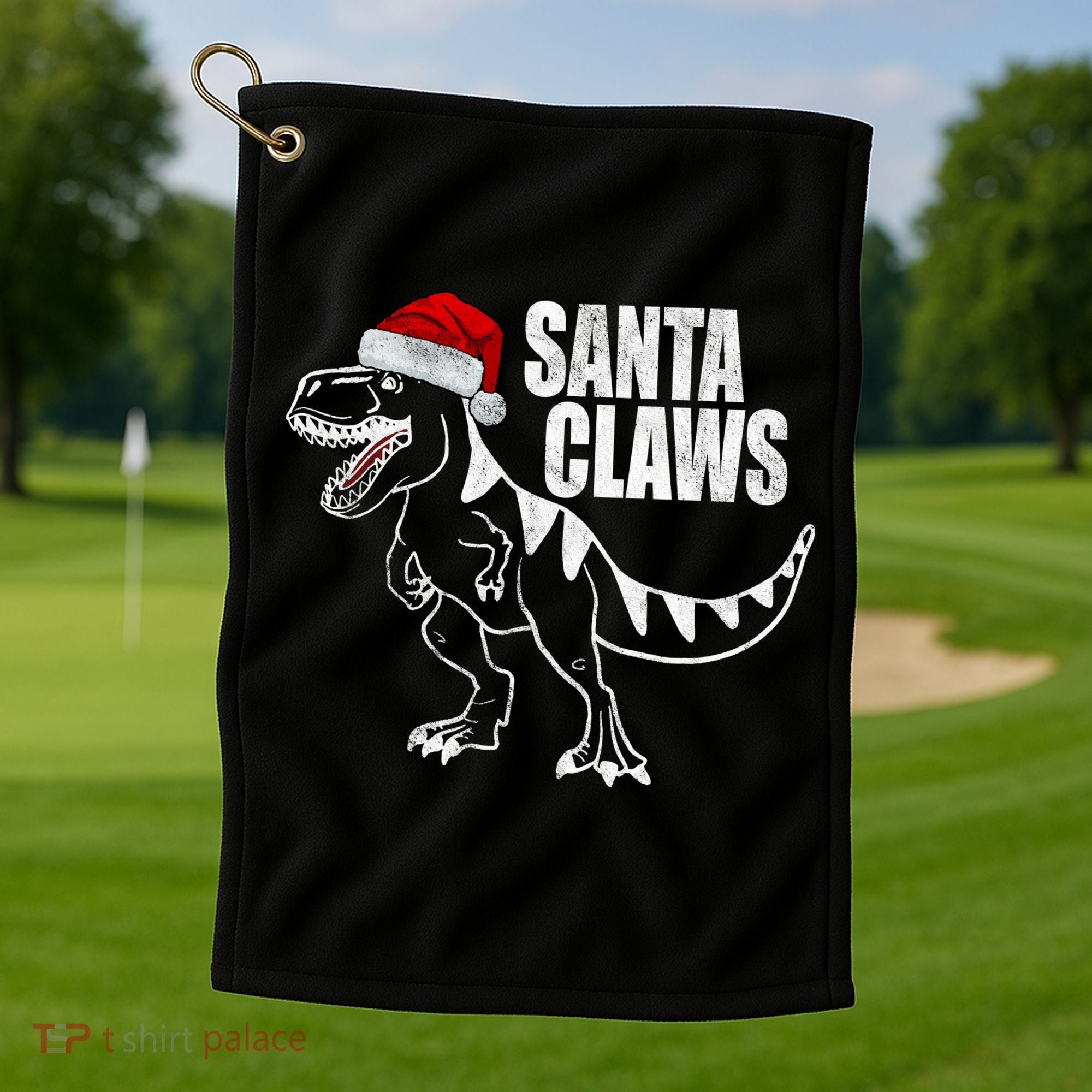 Santa Claws Dinosaur Christmas Golf Towel