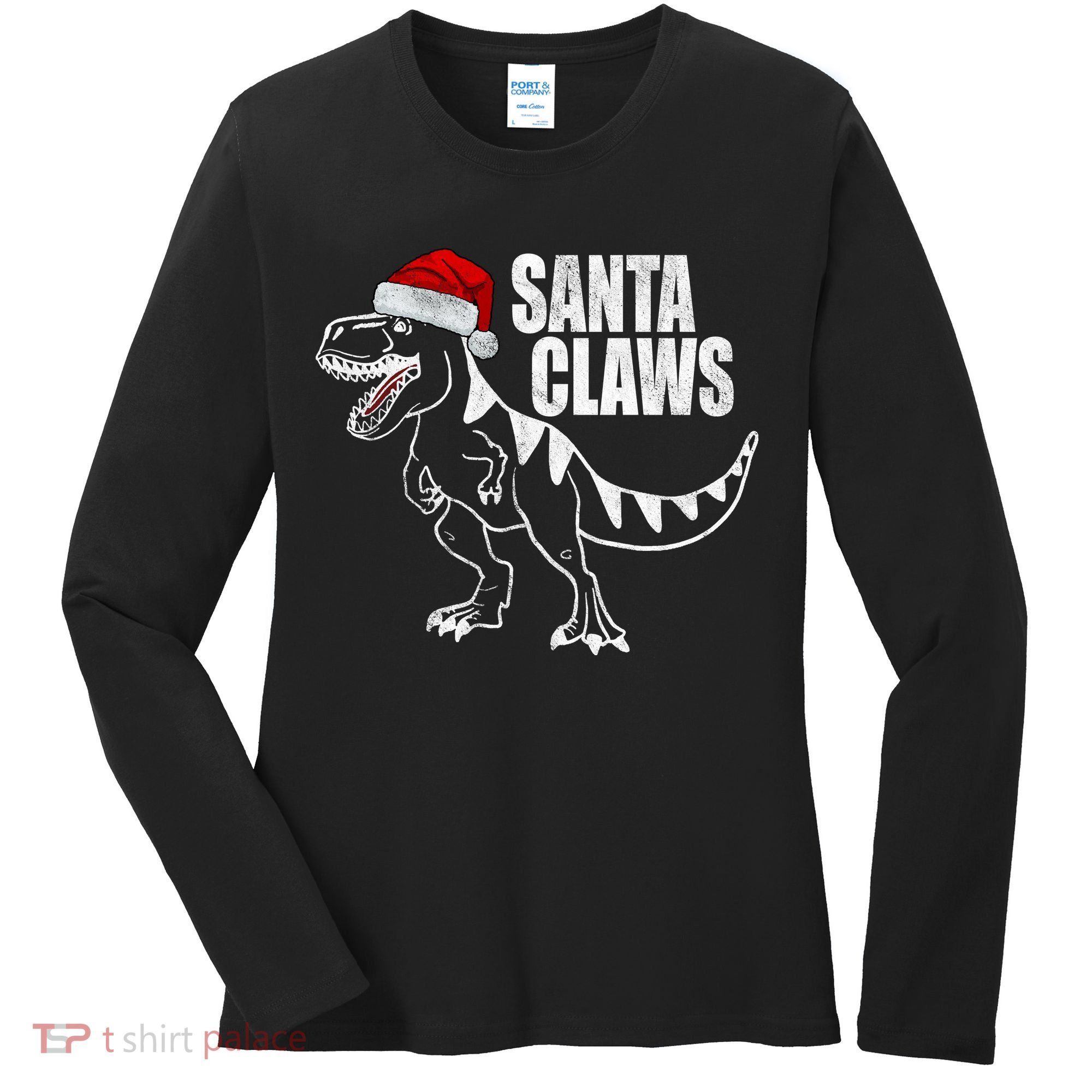 Santa Claws Dinosaur Christmas Women's Long Sleeve Shirt