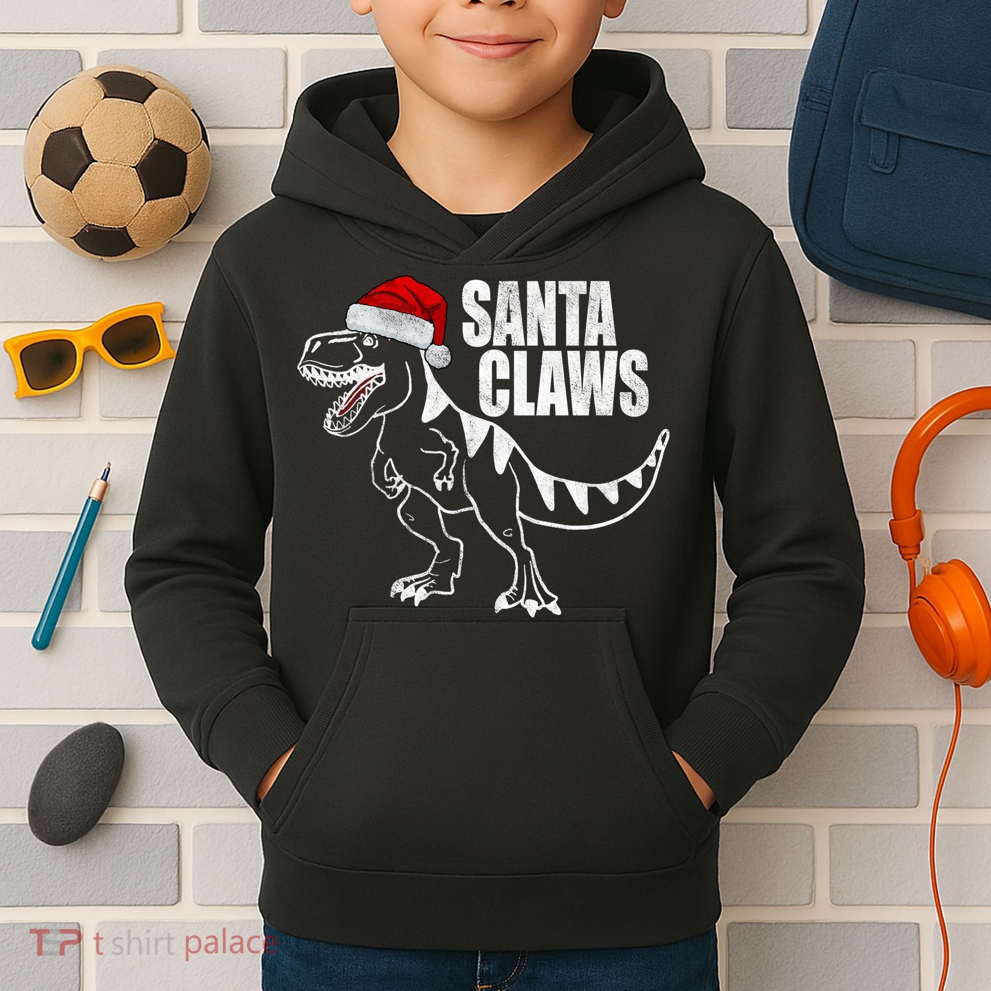 Santa Claws Dinosaur Christmas Kids Hoodie