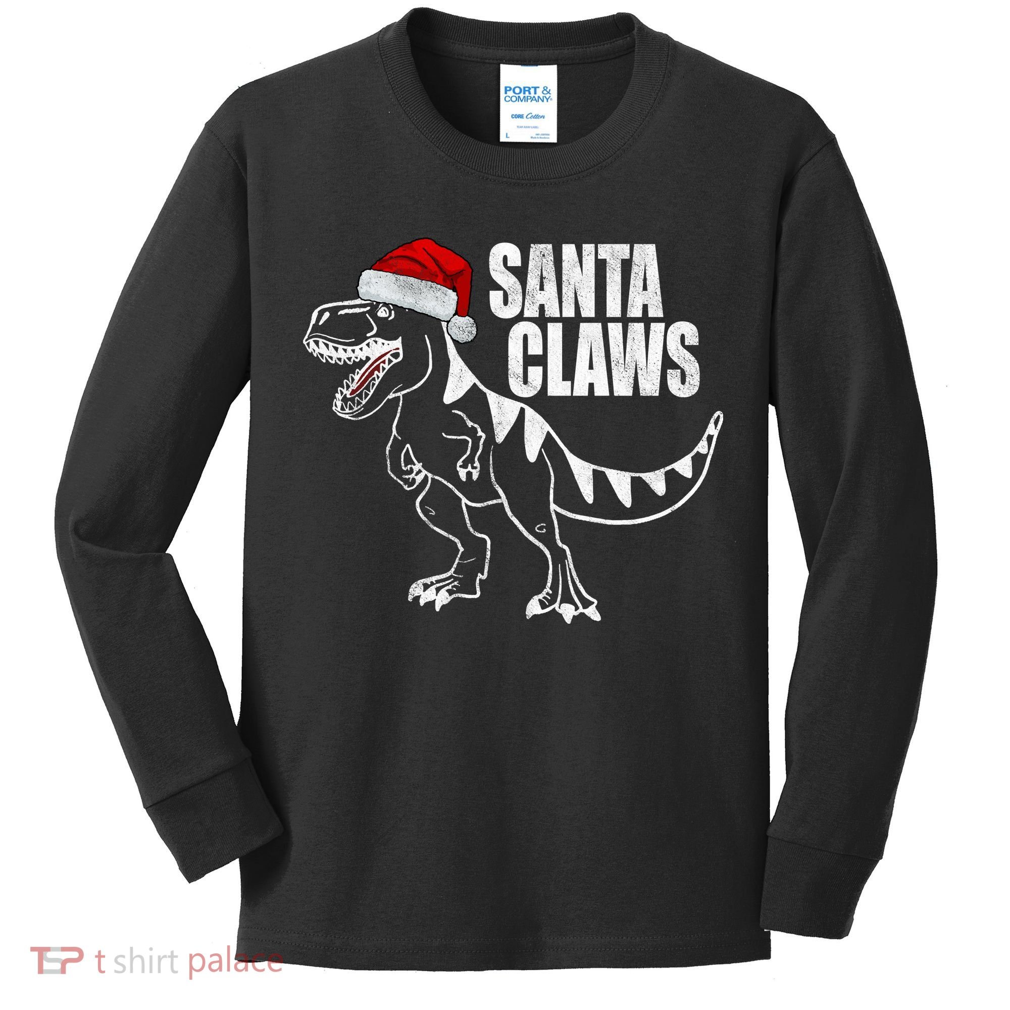 Santa Claws Dinosaur Christmas Kids Long Sleeve Shirt