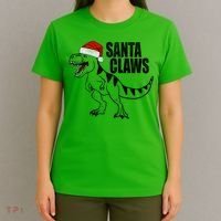 Santa Claws Dinosaur Christmas T-Shirt thumb 4