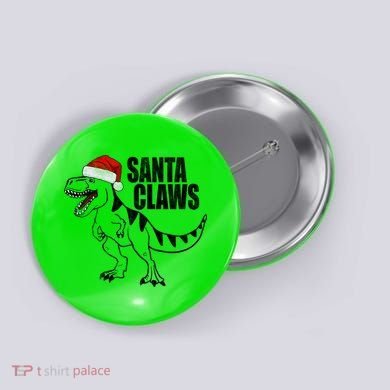 Santa Claws Dinosaur Christmas Button