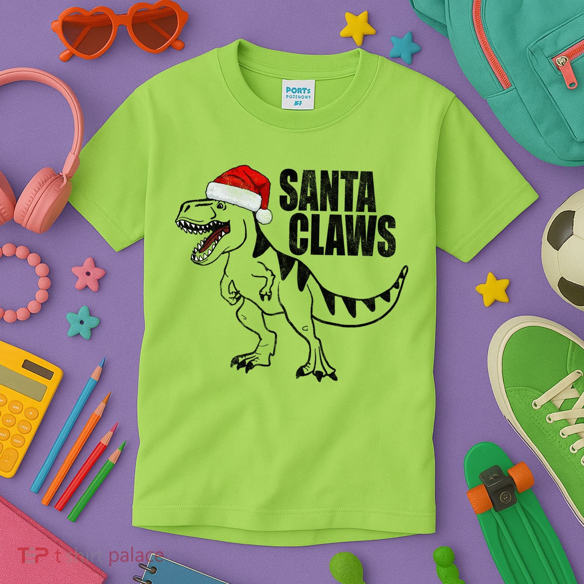 Santa Claws Dinosaur Christmas Kids T-Shirt