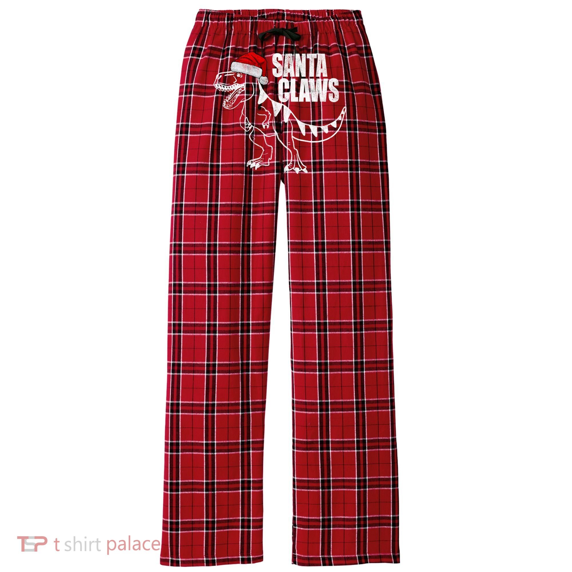 Santa Claws Dinosaur Christmas Women's Flannel Plaid Pajama Pants