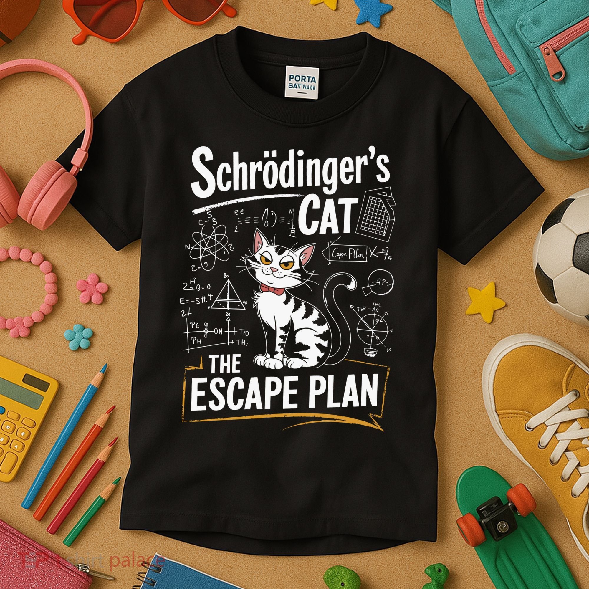 Schrodinger's Cat Escape Plan Funny School Kids T-Shirt