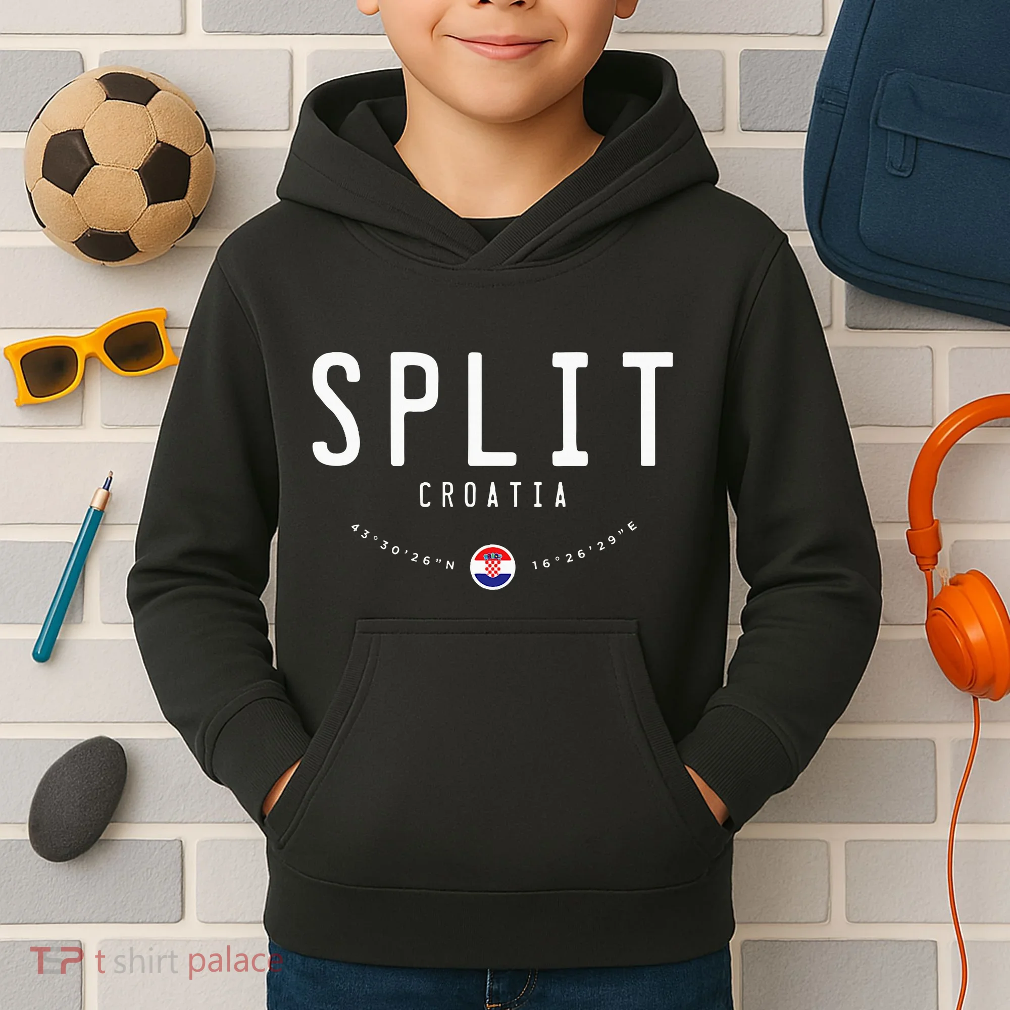 Split Croatia Flag Kids Hoodie
