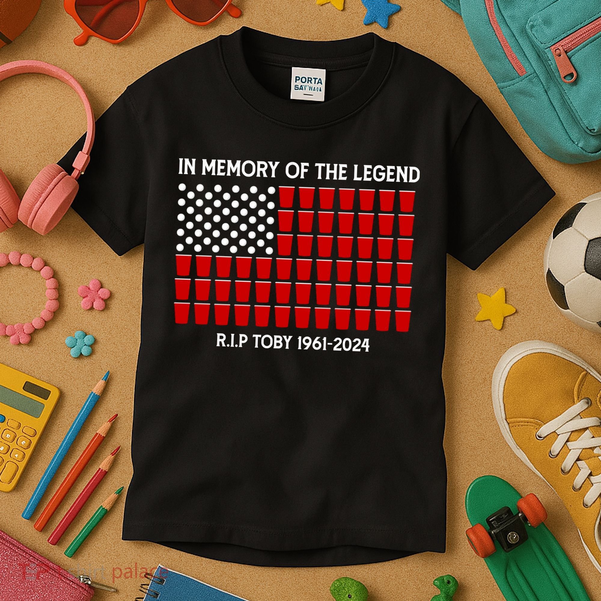 Solo Cup Flag Rip The Legend Toby Kids T-Shirt