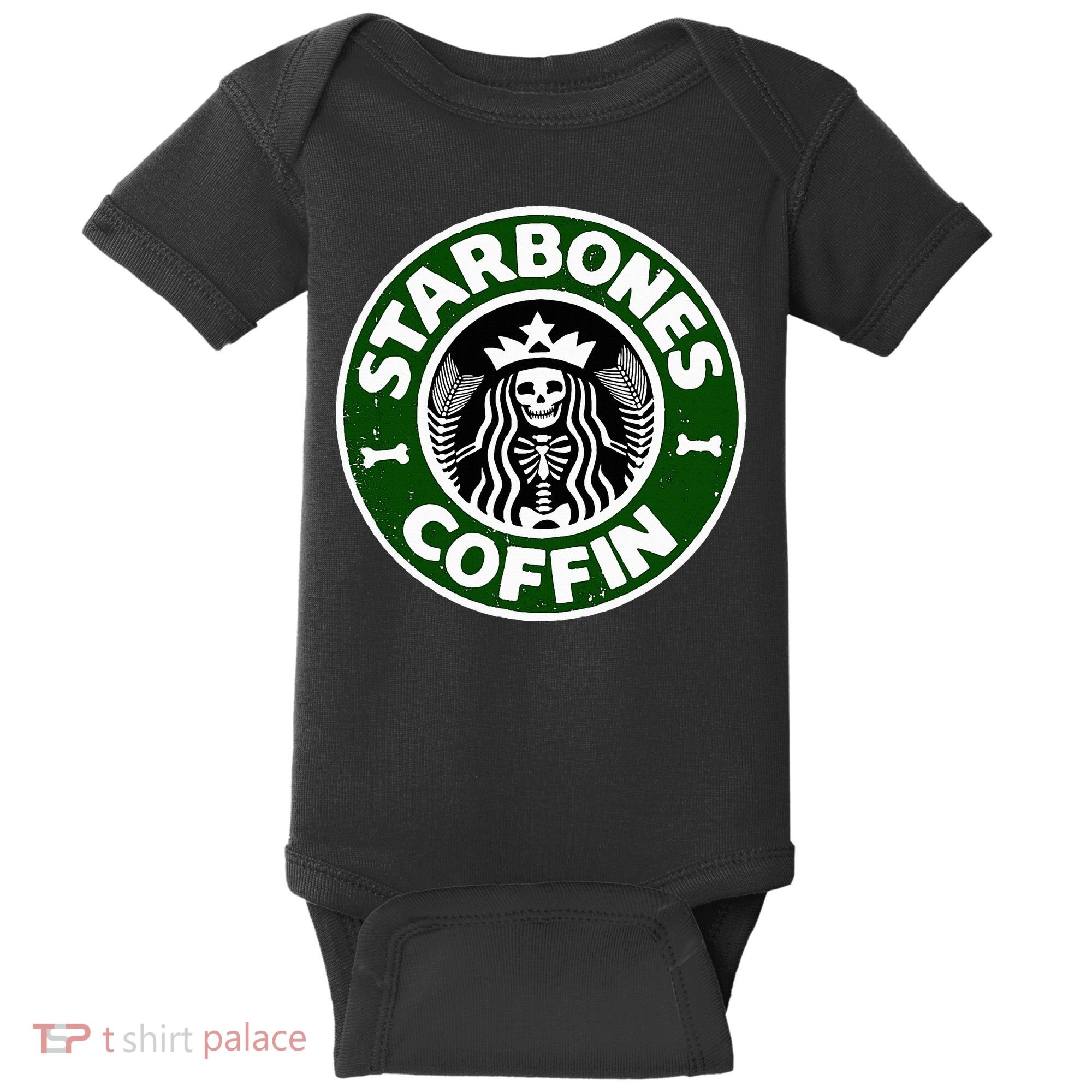 Starbones Coffin Funny Horror Coffee Baby Bodysuit