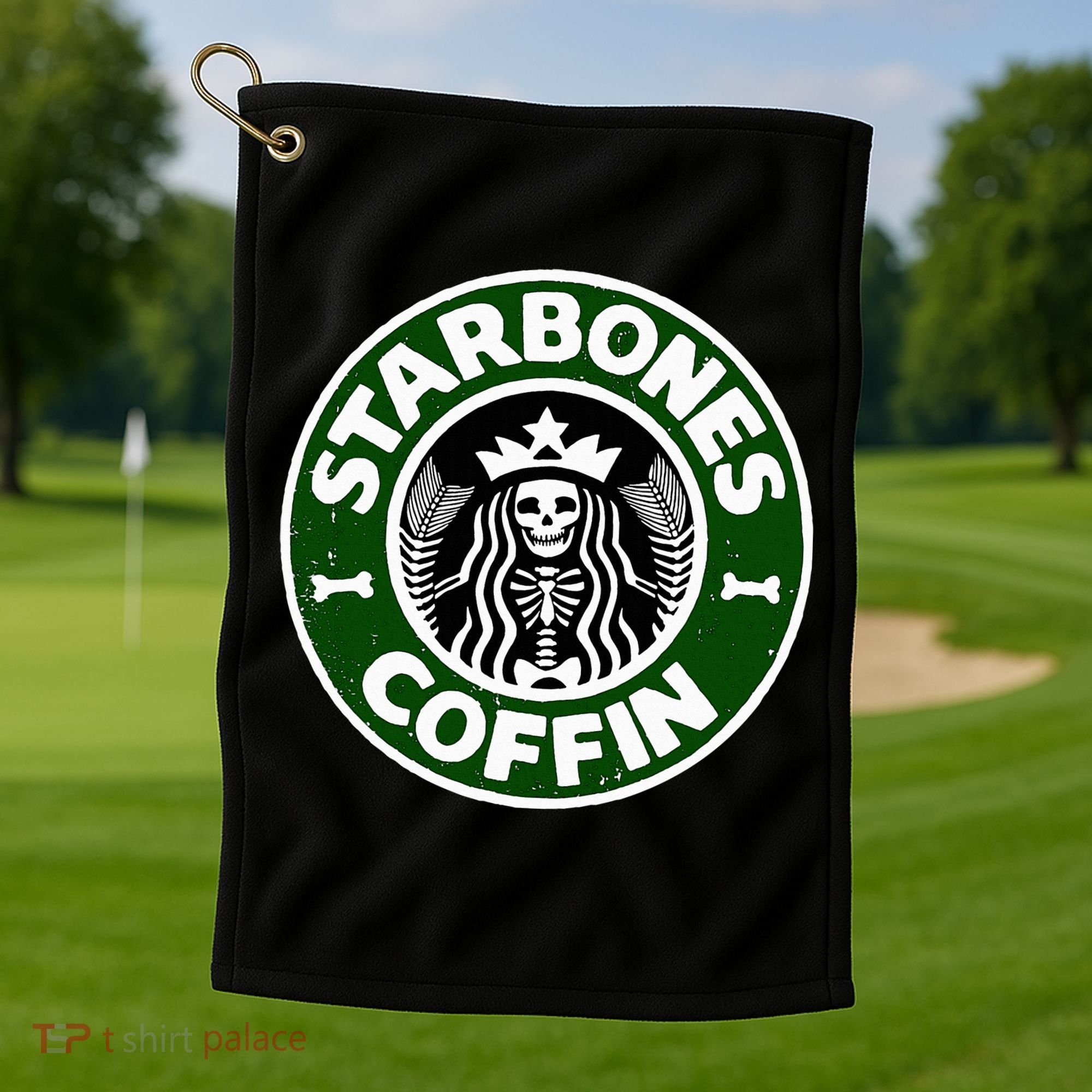 Starbones Coffin Funny Horror Coffee Golf Towel