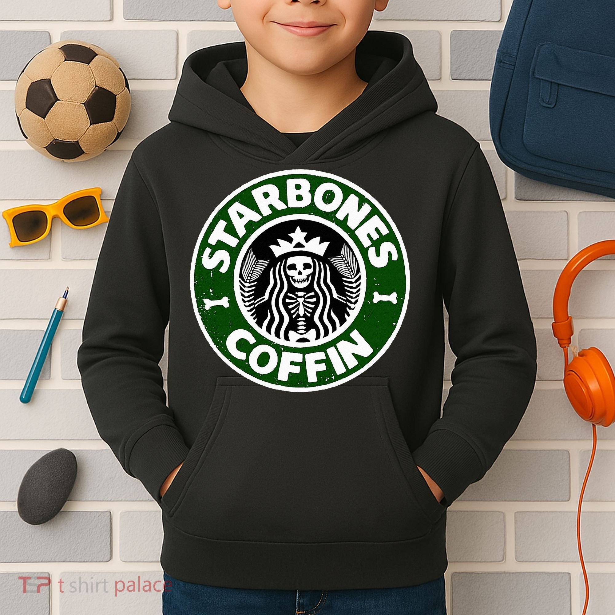 Starbones Coffin Funny Horror Coffee Kids Hoodie