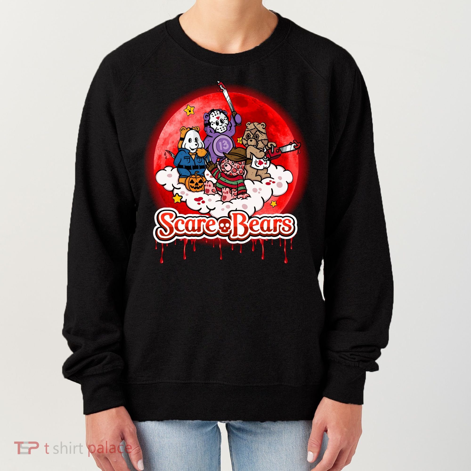 Scary Care Funny Halloween Scare Bears Horror Faces Women's Sweatshirt