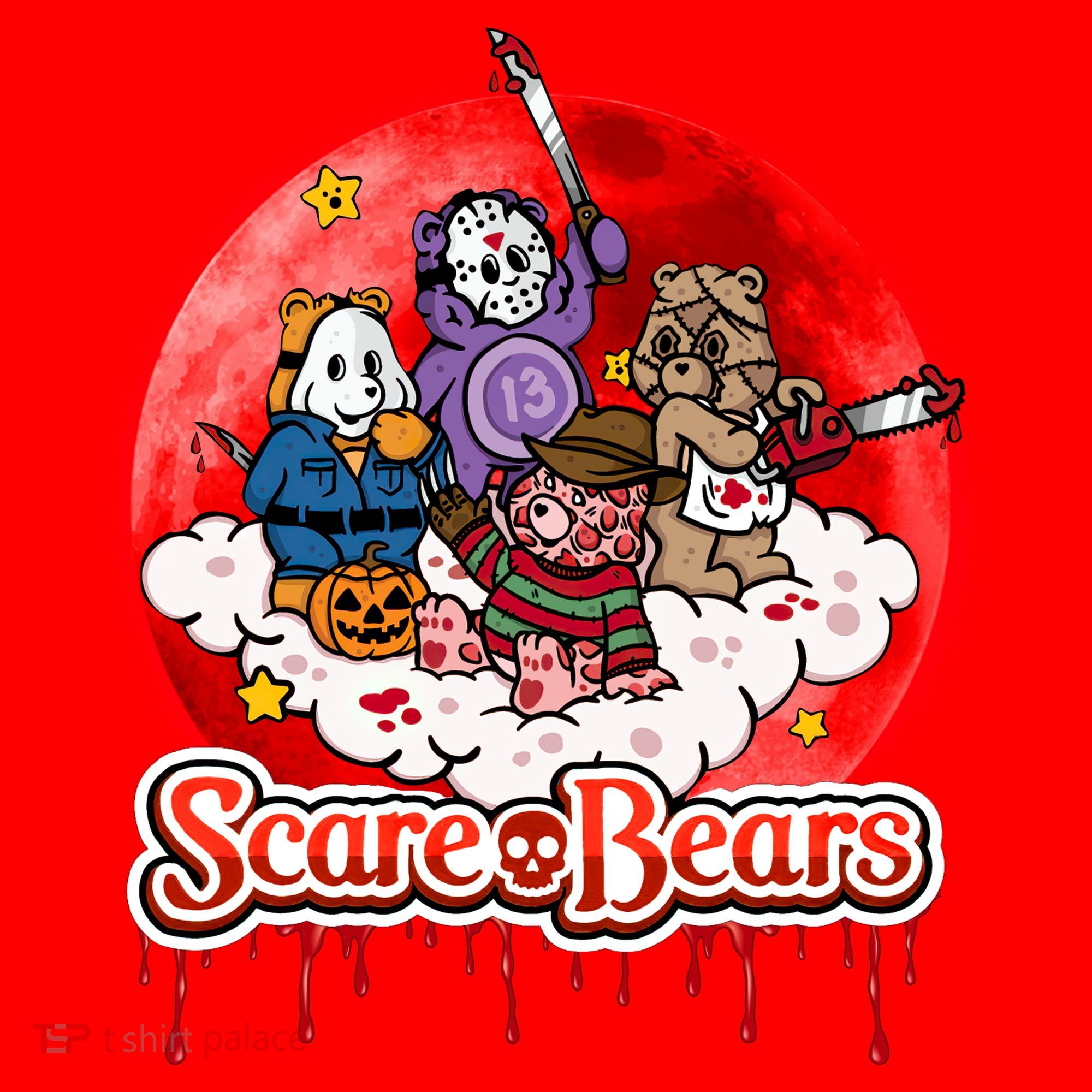 Scary Care Funny Halloween Scare Bears Horror Faces Santa Hat