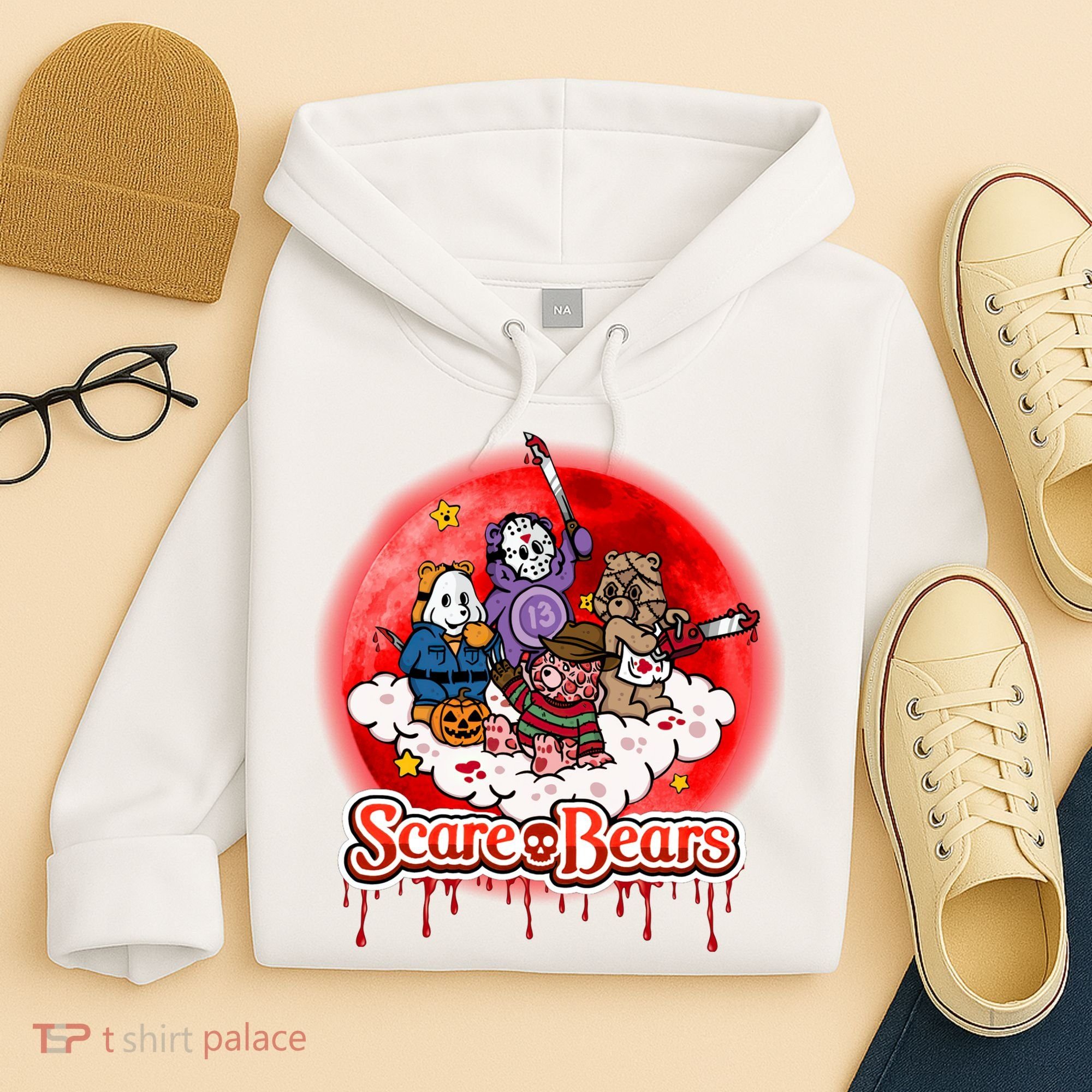 Scary Care Funny Halloween Scare Bears Horror Faces Hoodie
