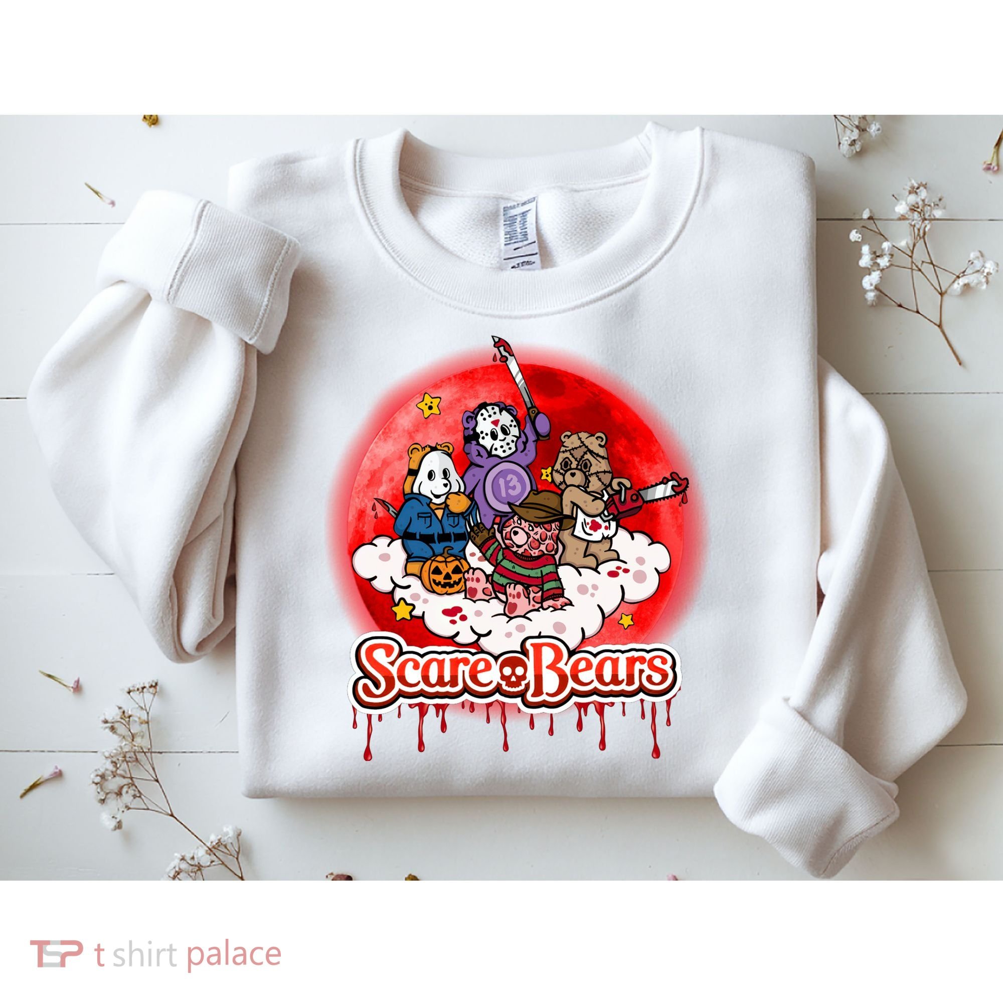 Scary Care Funny Halloween Scare Bears Horror Faces Sweatshirt