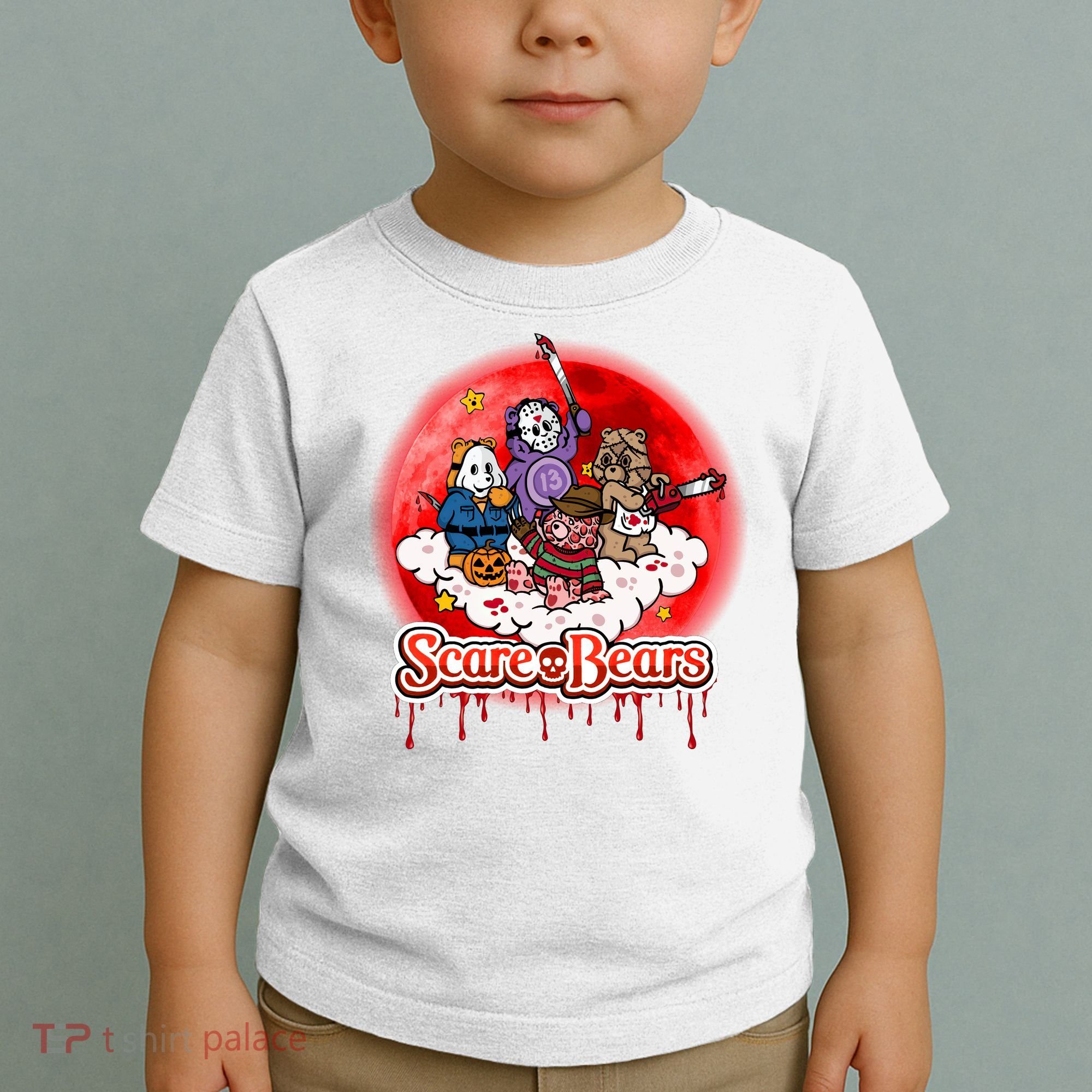 Scary Care Funny Halloween Scare Bears Horror Faces Toddler T-Shirt