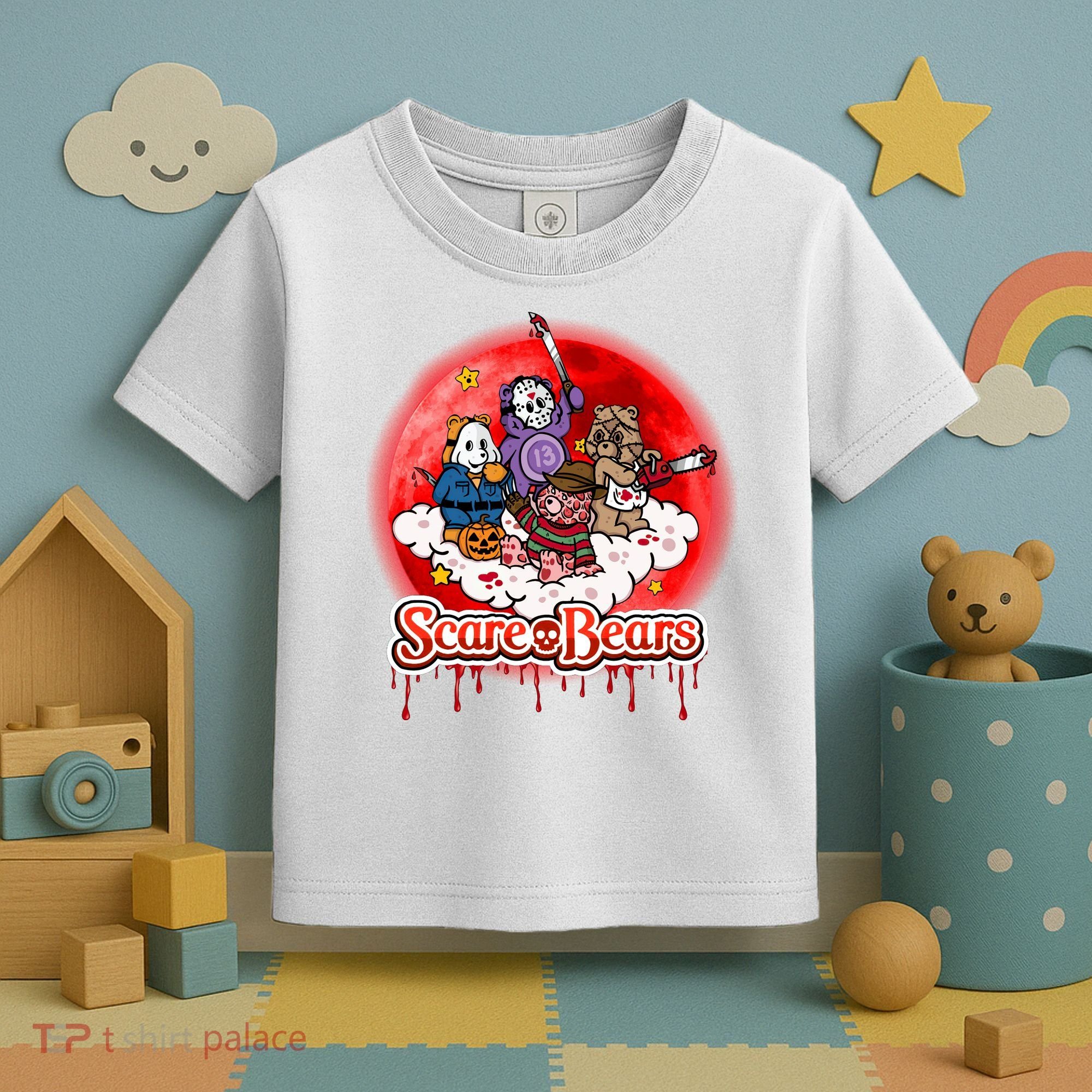 Scary Care Funny Halloween Scare Bears Horror Faces Toddler T-Shirt