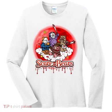 Scary Care Funny Halloween Scare Bears Horror Faces Women's Long Sleeve Shirt