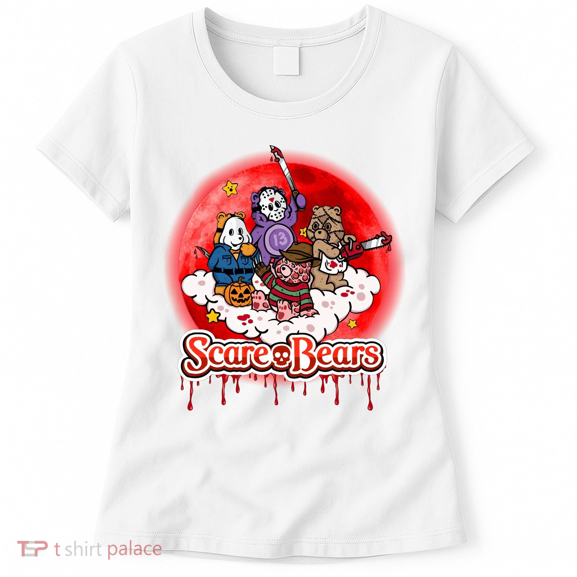 Scary Care Funny Halloween Scare Bears Horror Faces Women's T-Shirt