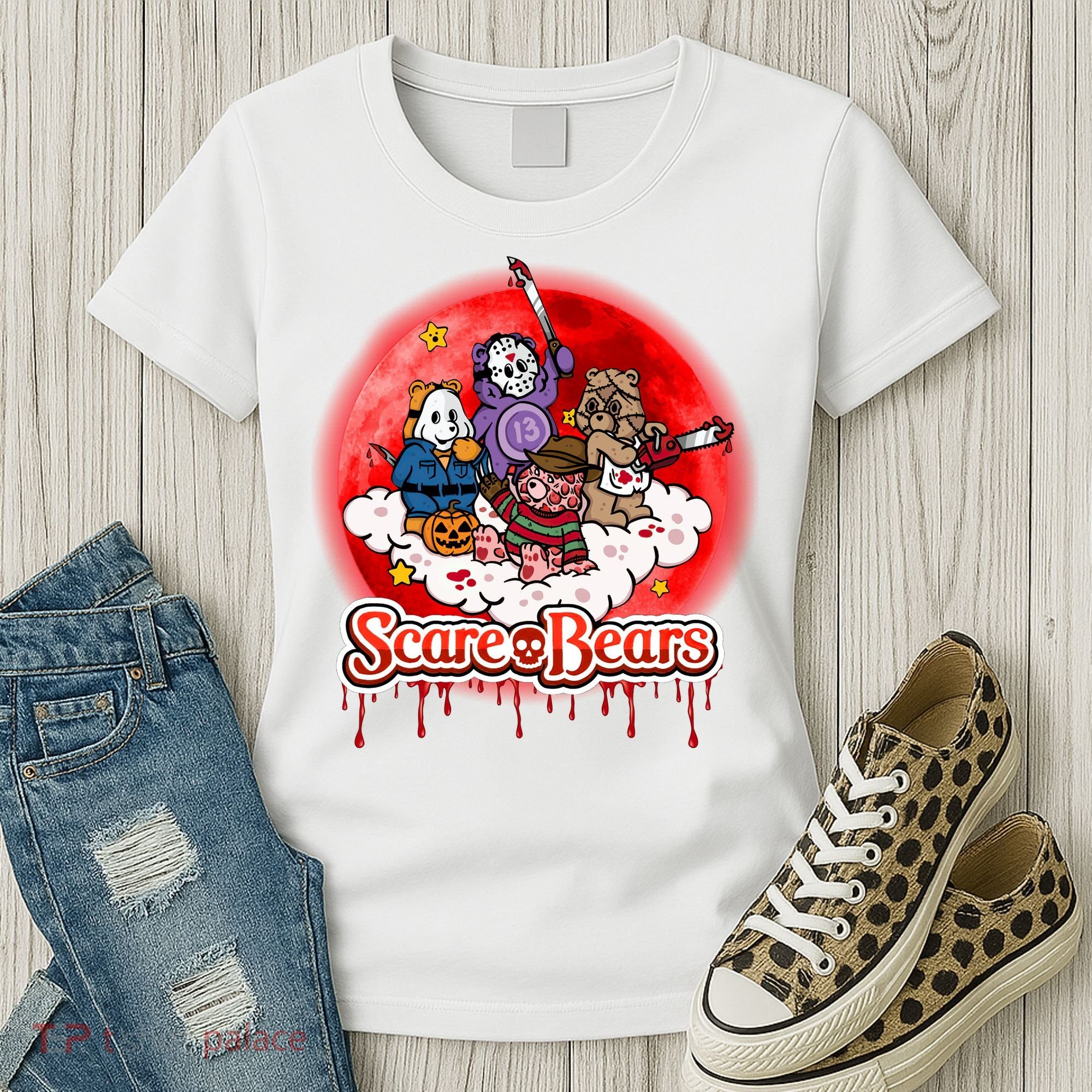 Scary Care Funny Halloween Scare Bears Horror Faces Women's T-Shirt