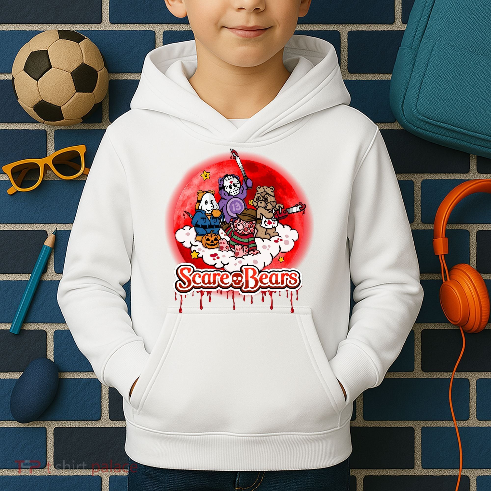 Scary Care Funny Halloween Scare Bears Horror Faces Kids Hoodie