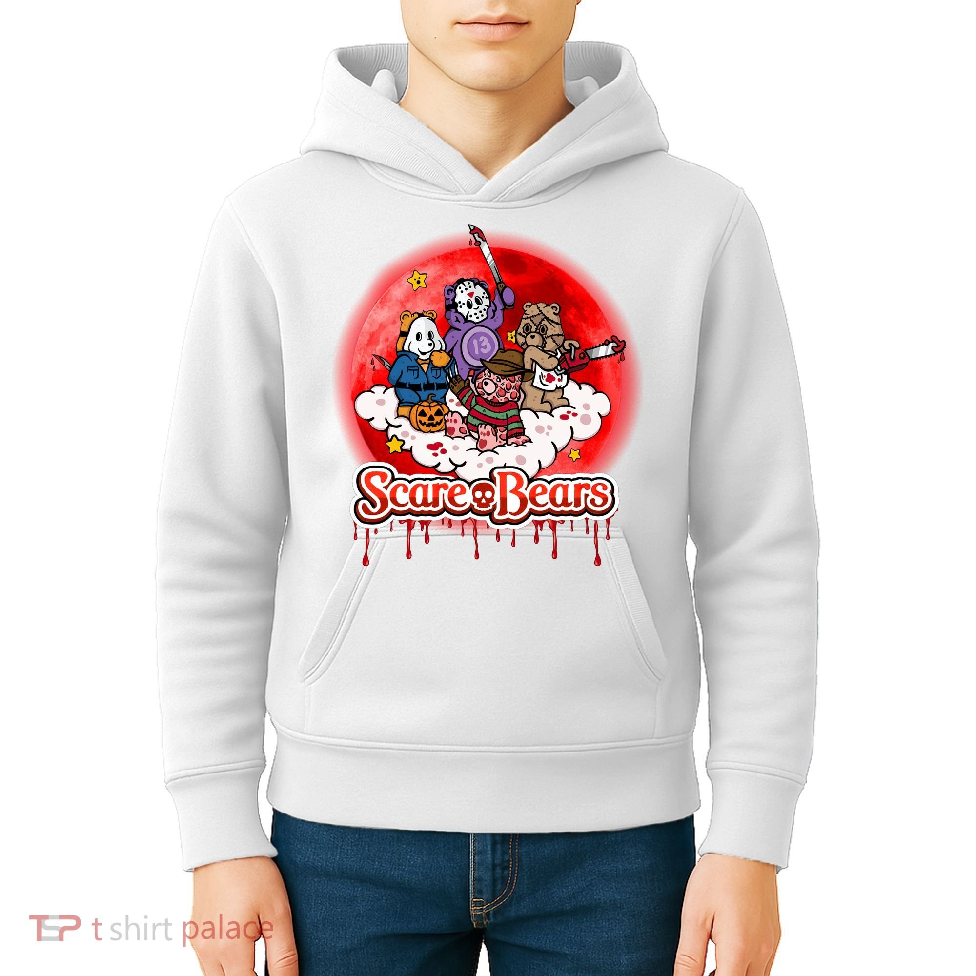 Scary Care Funny Halloween Scare Bears Horror Faces Kids Hoodie