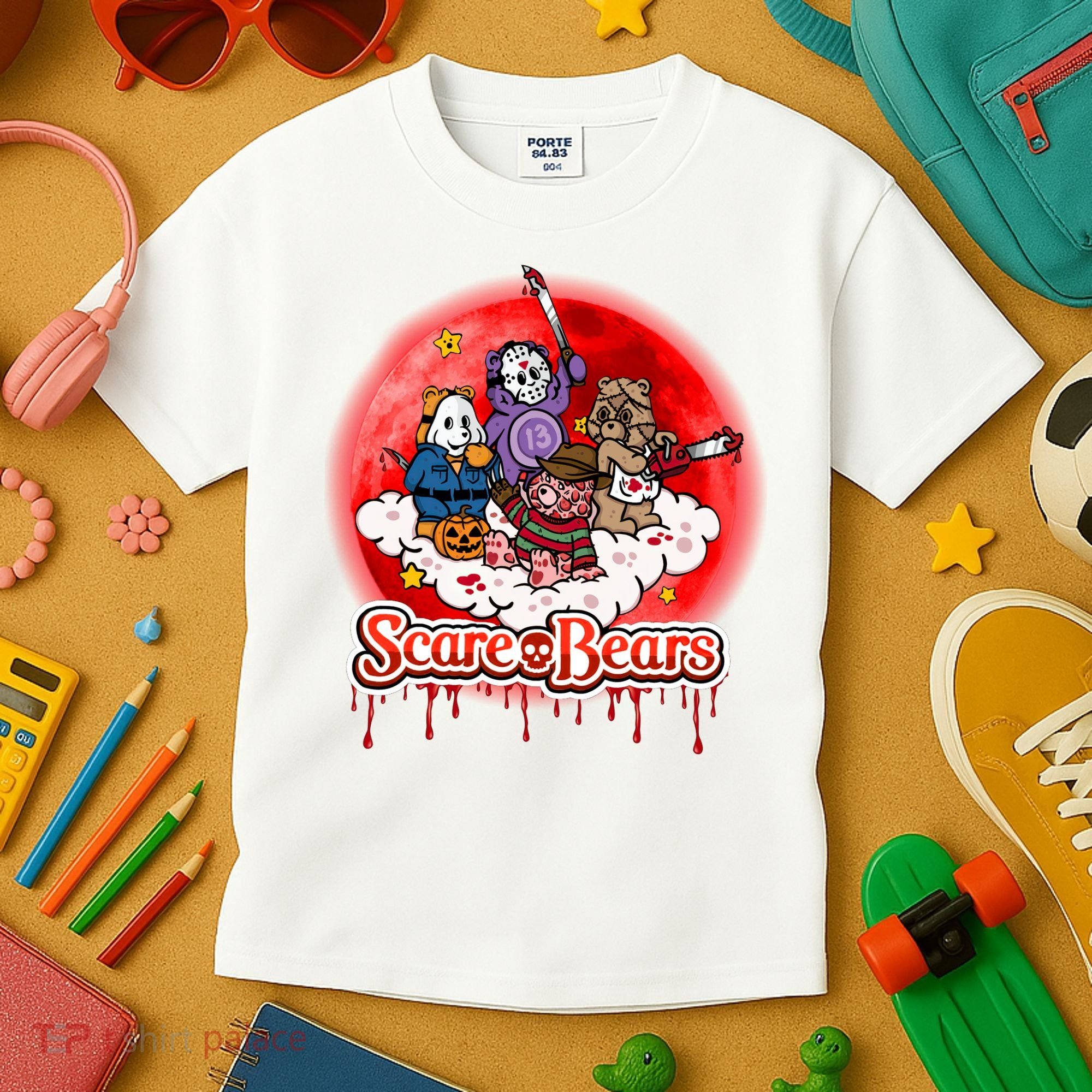 Scary Care Funny Halloween Scare Bears Horror Faces Kids T-Shirt