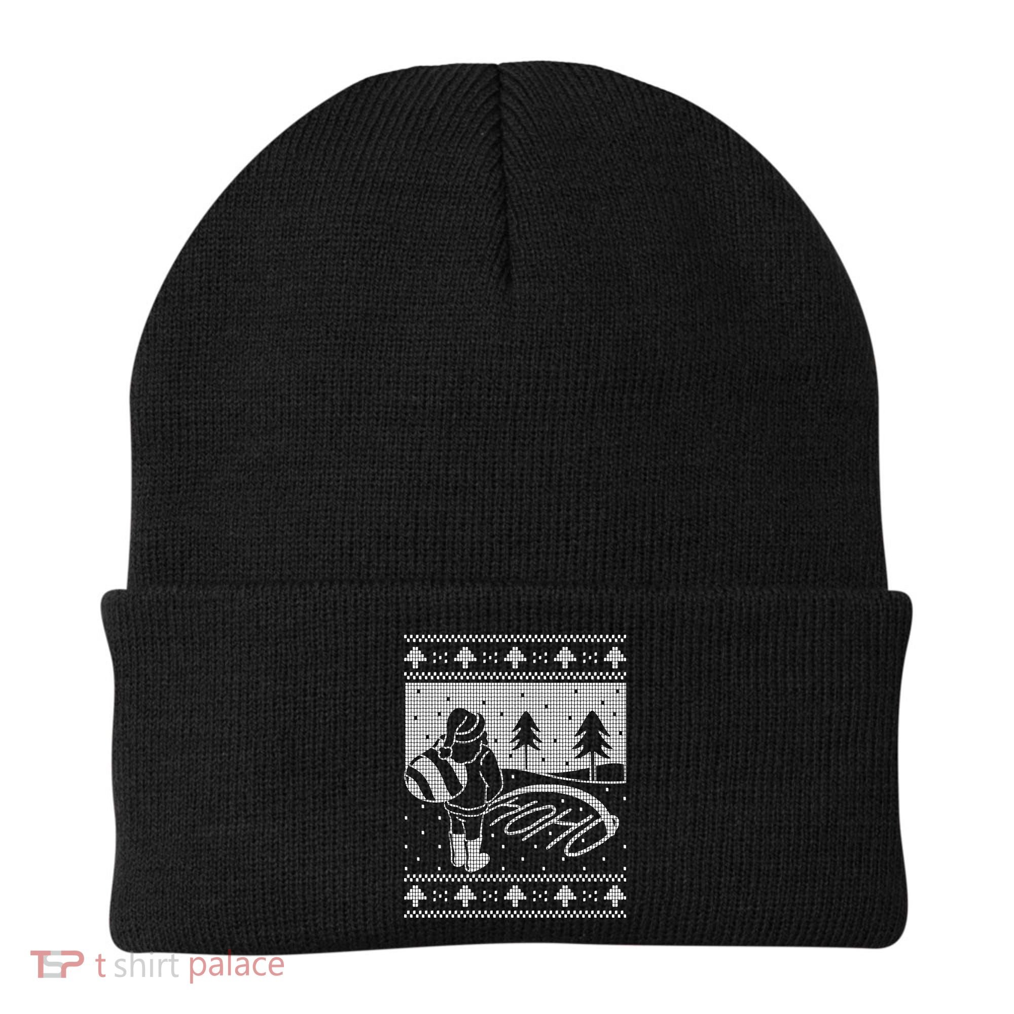 Santa Claus Funny Taking A Leak Ho Ho Ho Tree Snow Ugly Christmas Beanie