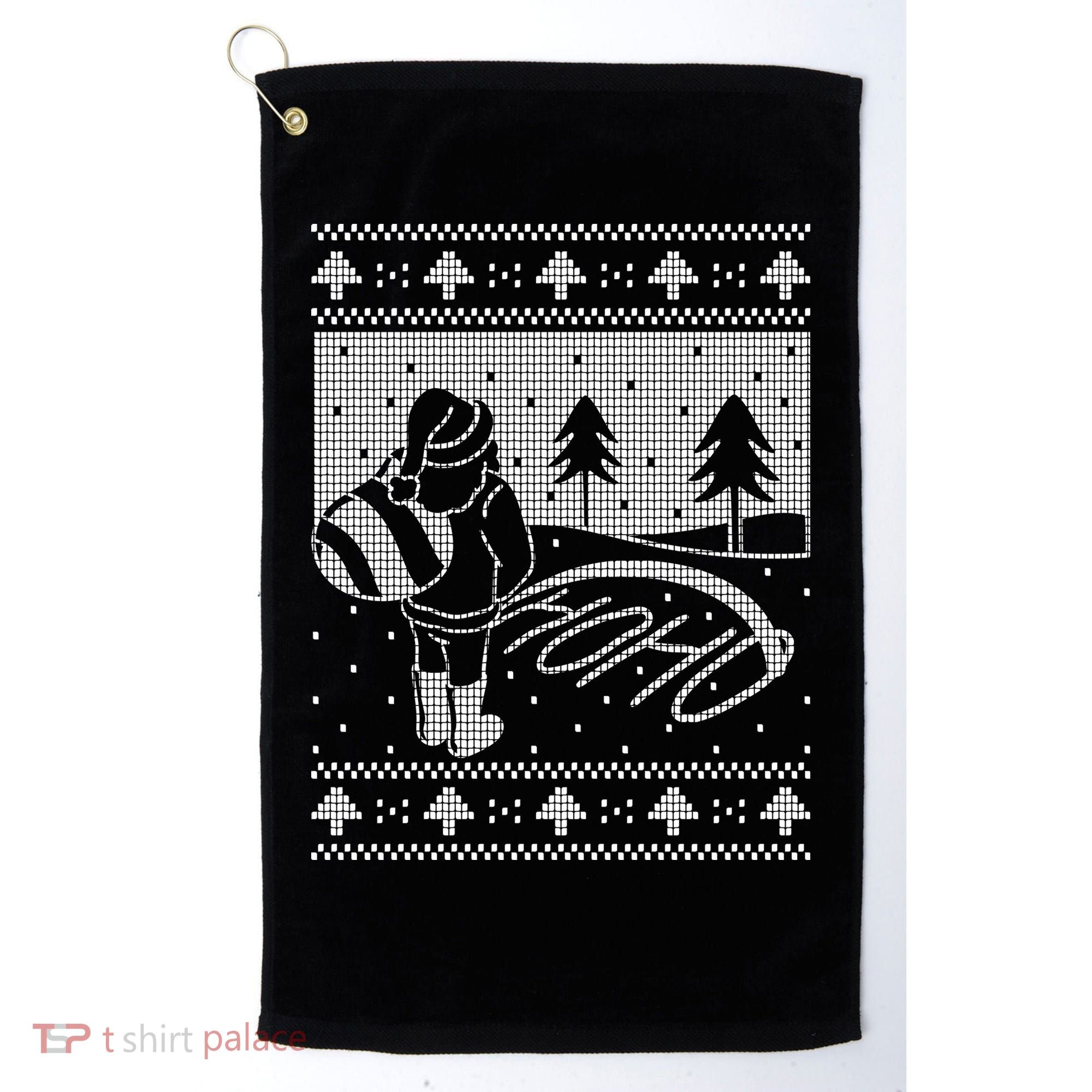 Santa Claus Funny Taking A Leak Ho Ho Ho Tree Snow Ugly Christmas Golf Towel