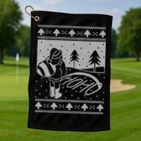 Santa Claus Funny Taking A Leak Ho Ho Ho Tree Snow Ugly Christmas Golf Towel thumb 1