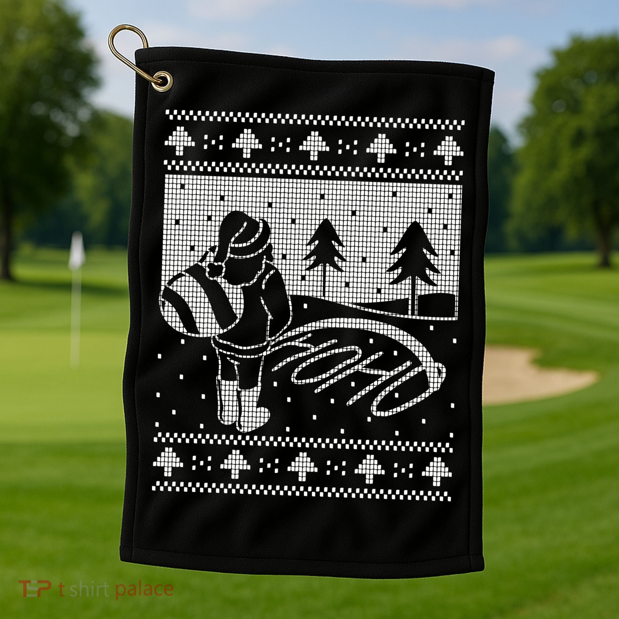 Santa Claus Funny Taking A Leak Ho Ho Ho Tree Snow Ugly Christmas Golf Towel