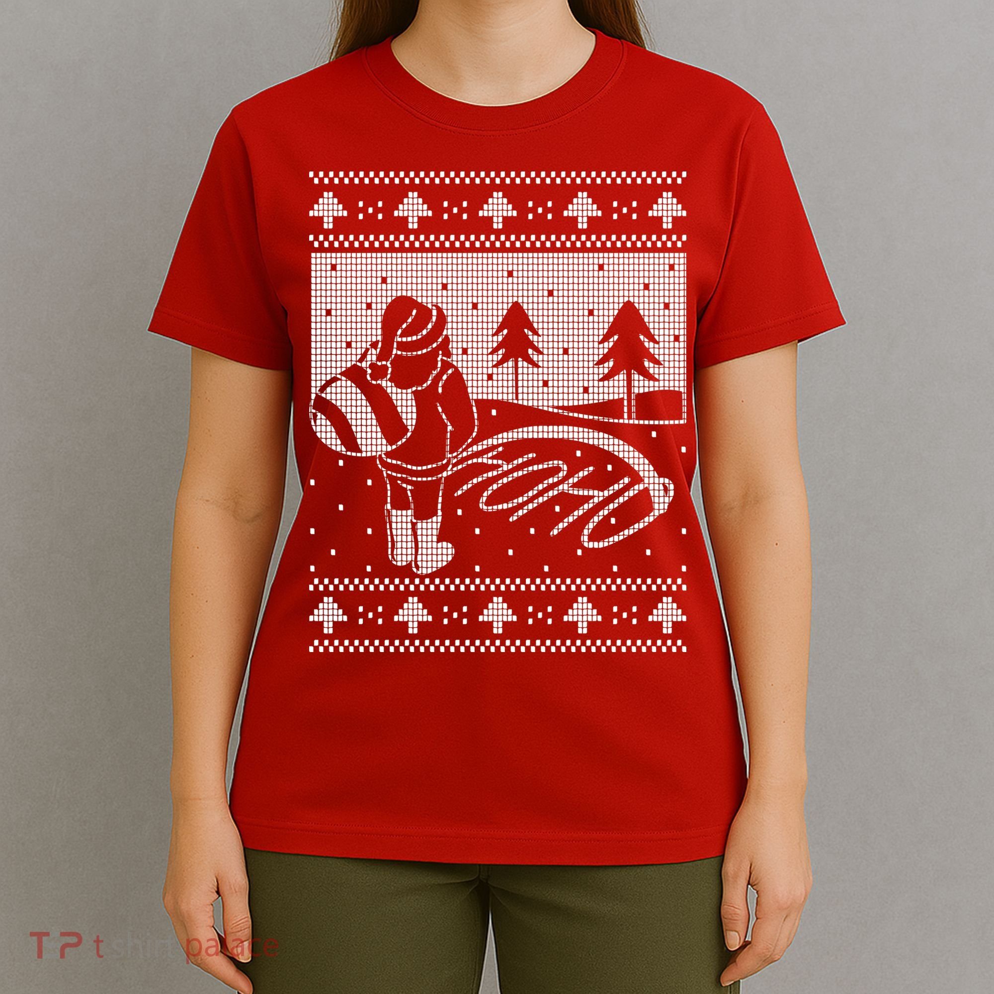 Santa Claus Funny Taking A Leak Ho Ho Ho Tree Snow Ugly Christmas T-Shirt