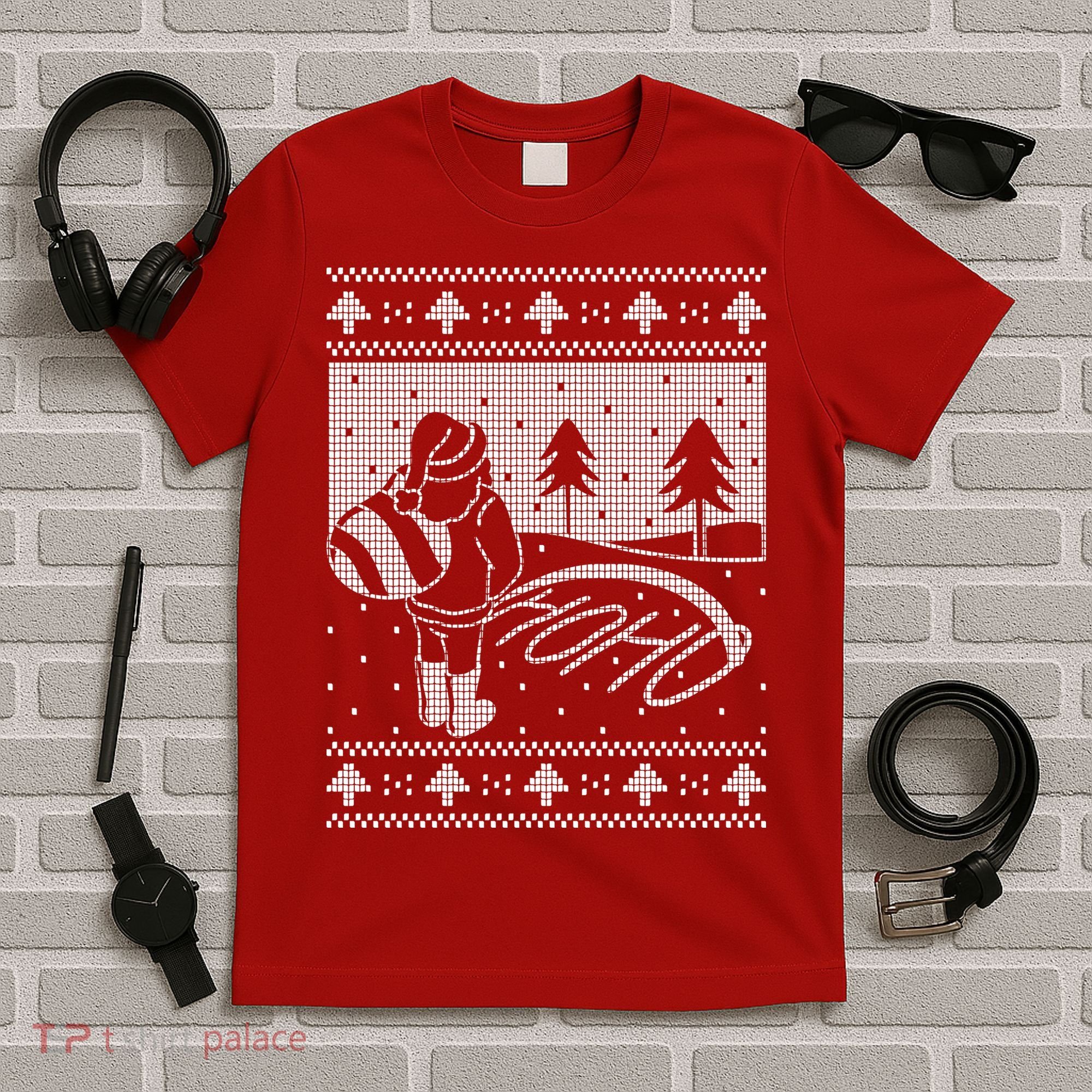 Santa Claus Funny Taking A Leak Ho Ho Ho Tree Snow Ugly Christmas T-Shirt