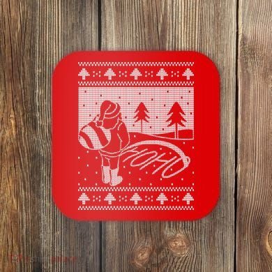 Santa Claus Funny Taking A Leak Ho Ho Ho Tree Snow Ugly Christmas Coaster
