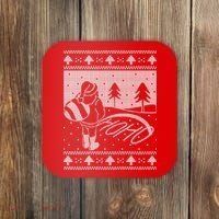 Santa Claus Funny Taking A Leak Ho Ho Ho Tree Snow Ugly Christmas Coaster thumb 0