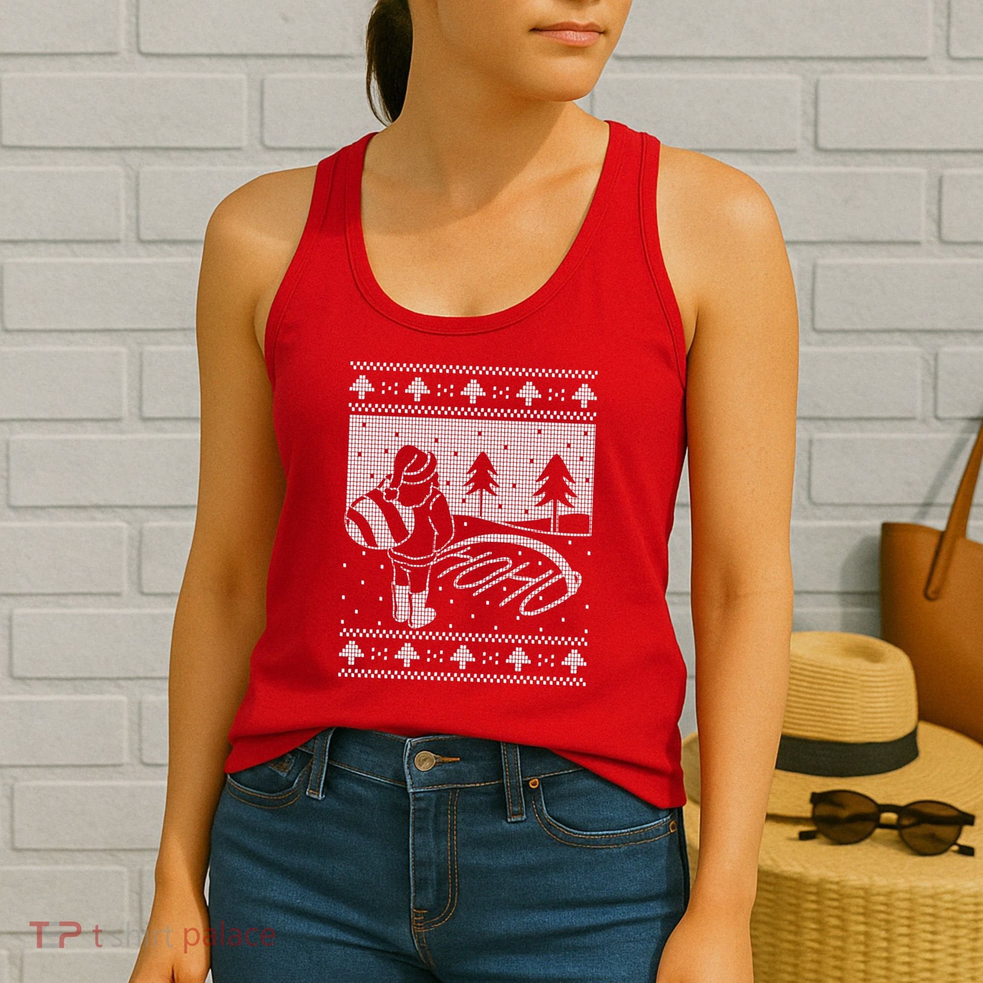 Santa Claus Funny Taking A Leak Ho Ho Ho Tree Snow Ugly Christmas Women's Tank Top