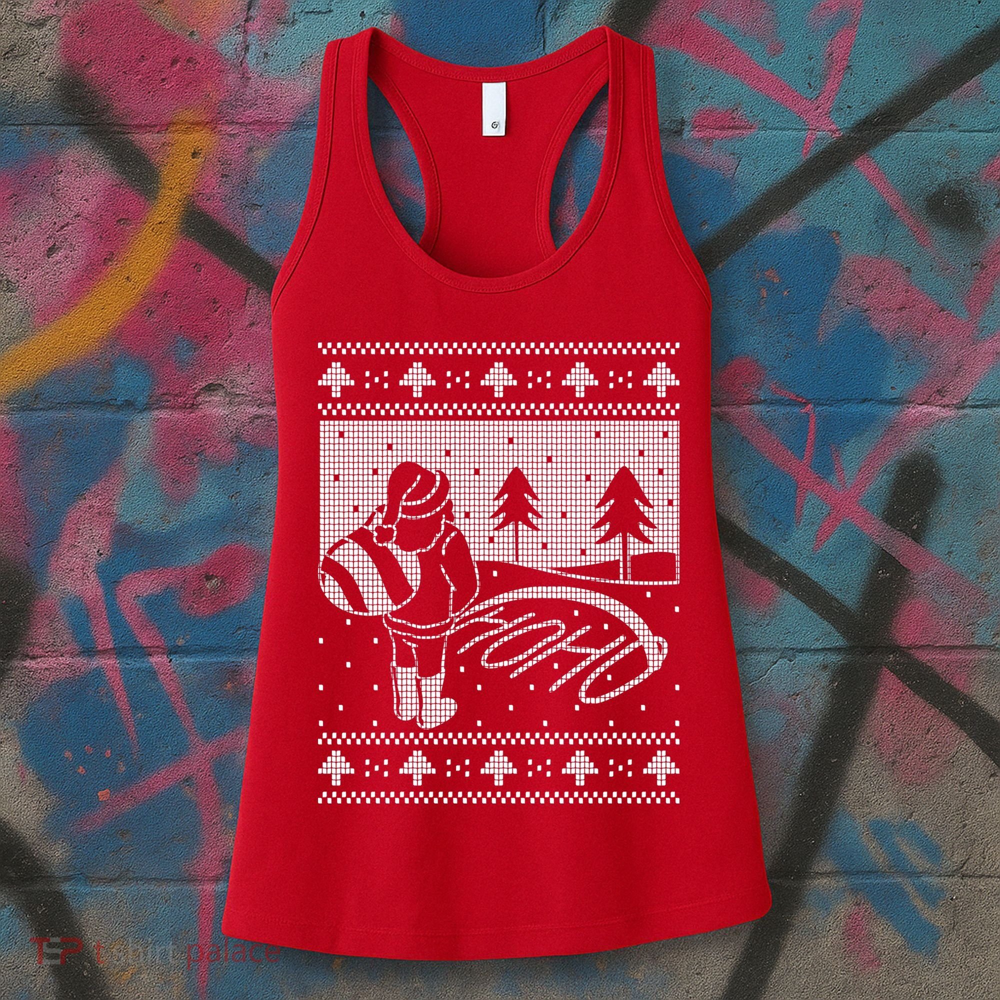 Santa Claus Funny Taking A Leak Ho Ho Ho Tree Snow Ugly Christmas Women's Tank Top