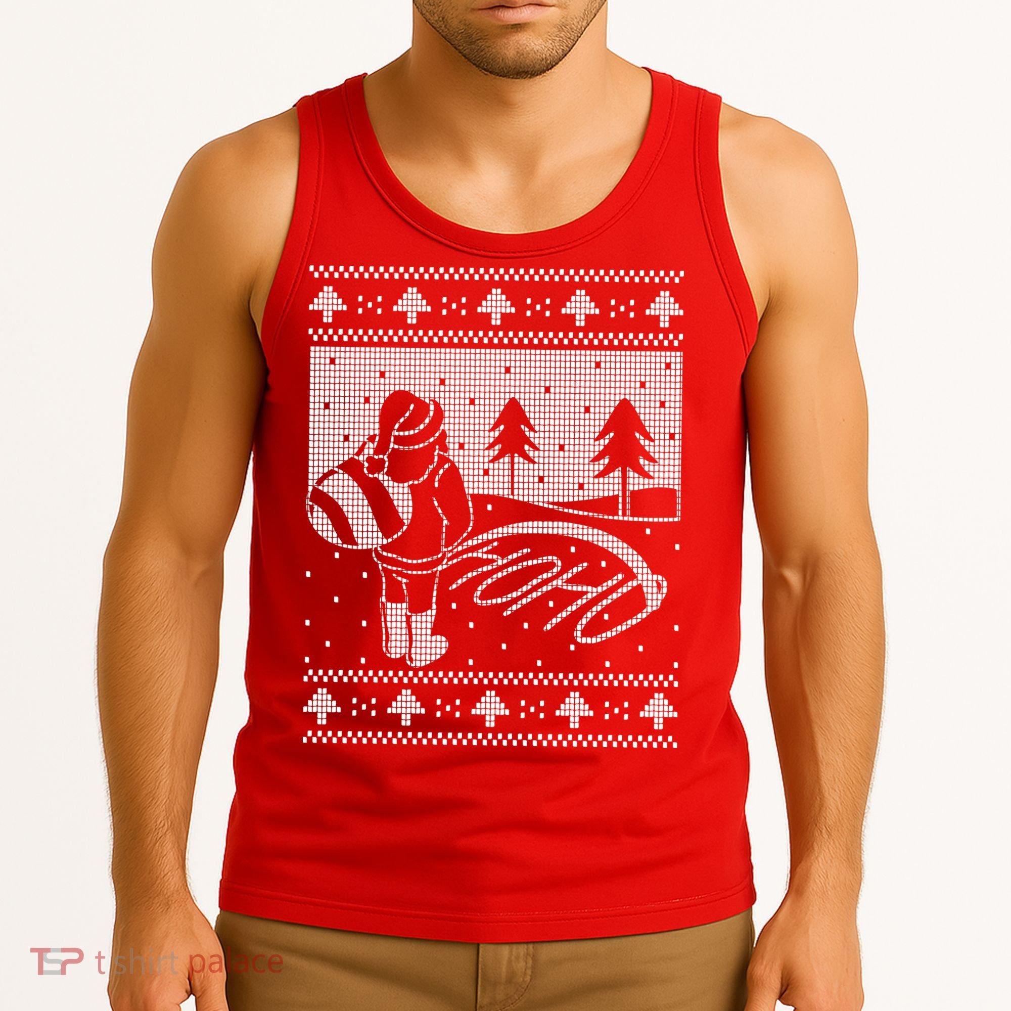 Santa Claus Funny Taking A Leak Ho Ho Ho Tree Snow Ugly Christmas Tank Top