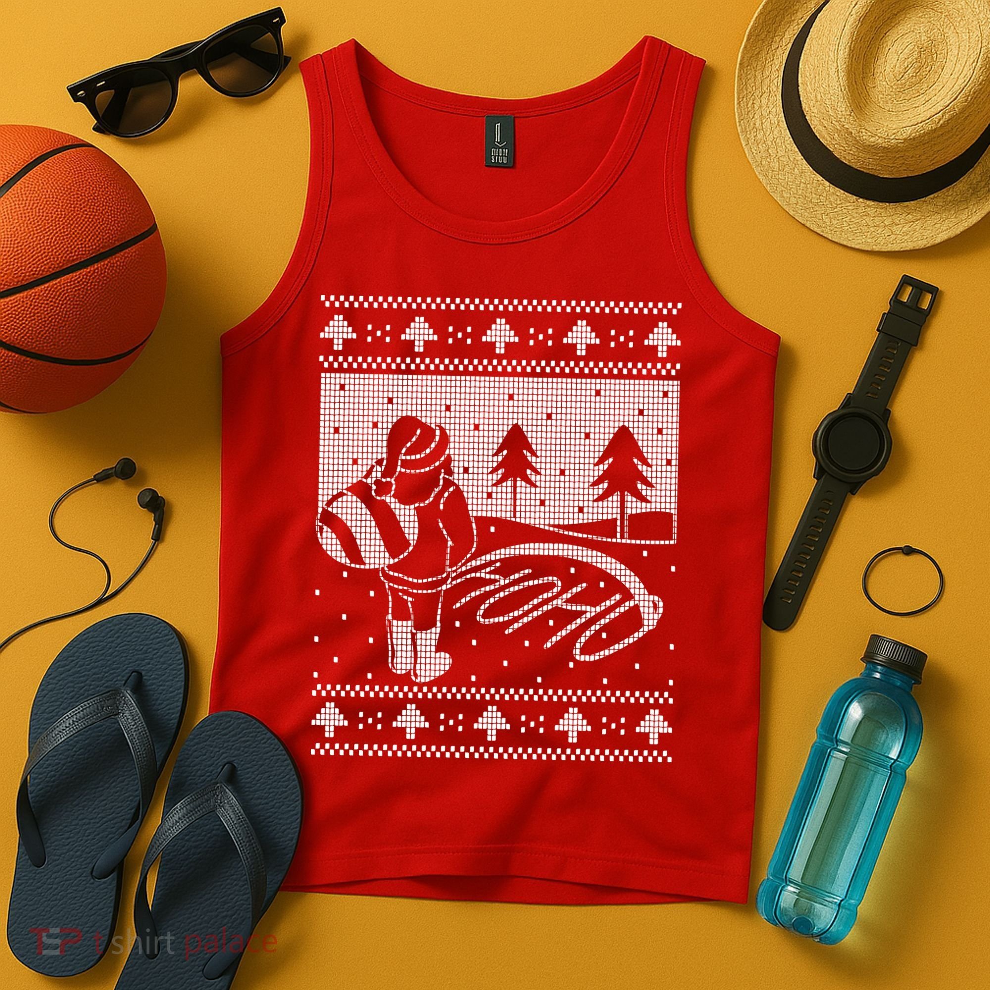 Santa Claus Funny Taking A Leak Ho Ho Ho Tree Snow Ugly Christmas Tank Top