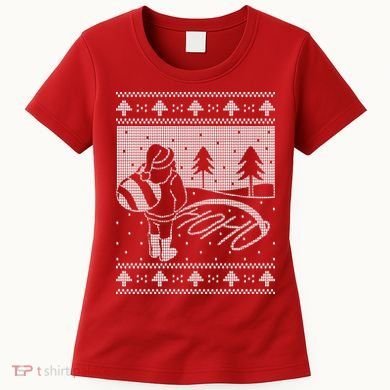 Santa Claus Funny Taking A Leak Ho Ho Ho Tree Snow Ugly Christmas Women's T-Shirt