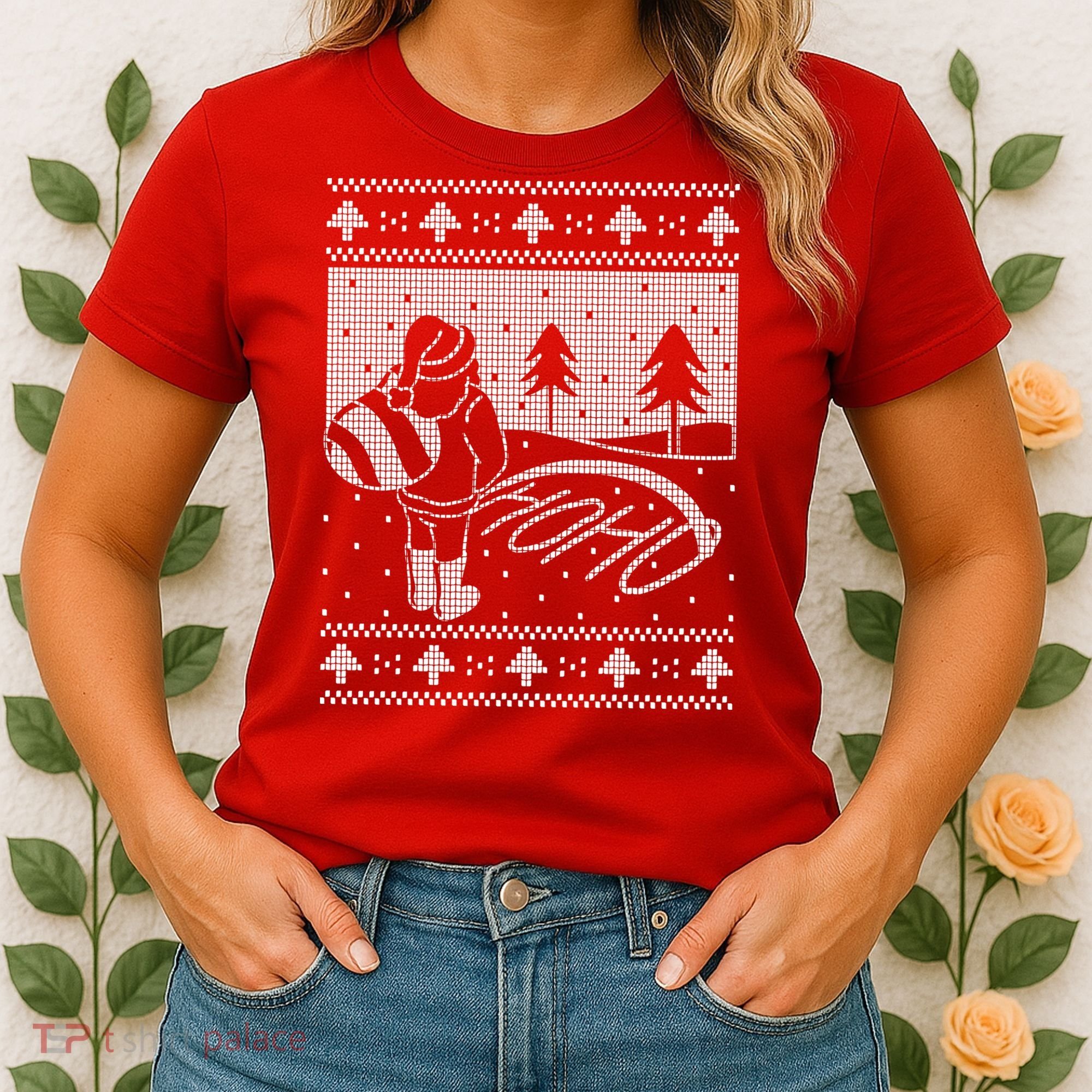Santa Claus Funny Taking A Leak Ho Ho Ho Tree Snow Ugly Christmas Women's T-Shirt