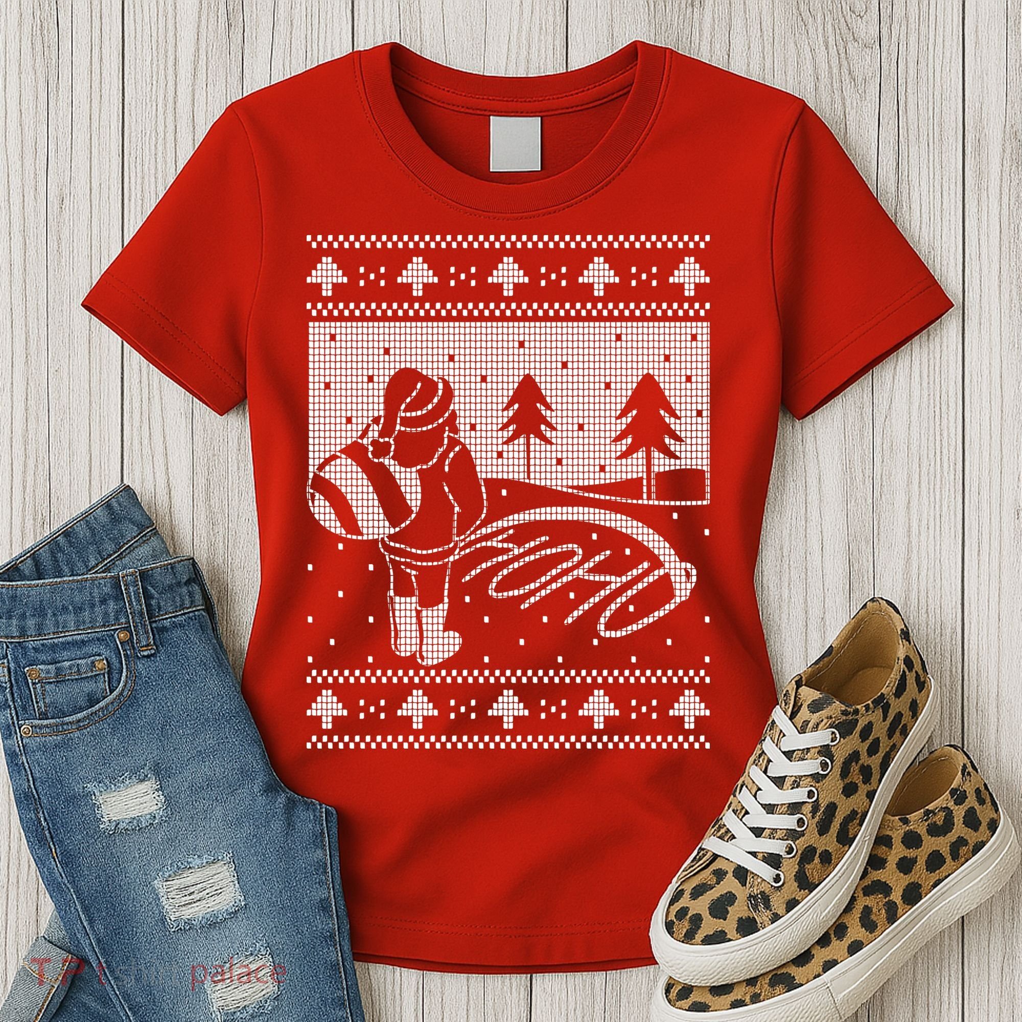 Santa Claus Funny Taking A Leak Ho Ho Ho Tree Snow Ugly Christmas Women's T-Shirt