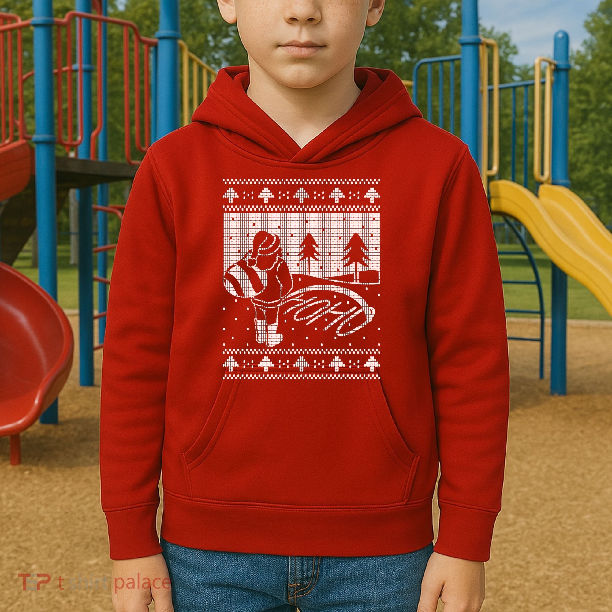 Santa Claus Funny Taking A Leak Ho Ho Ho Tree Snow Ugly Christmas Kids Hoodie