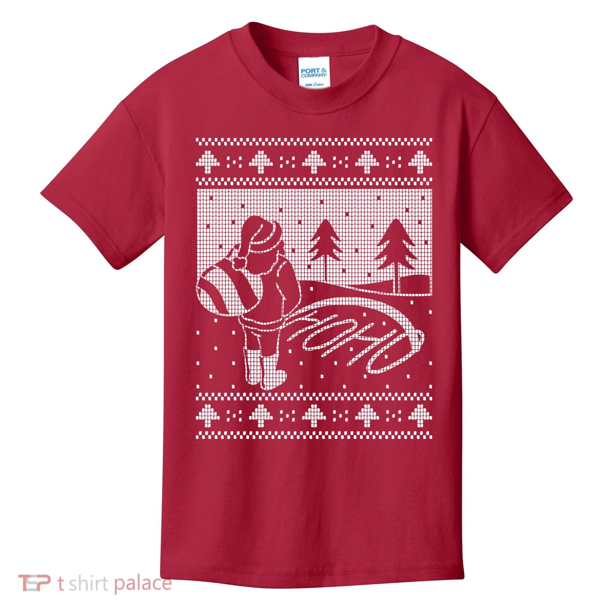 Santa Claus Funny Taking A Leak Ho Ho Ho Tree Snow Ugly Christmas Kids T-Shirt