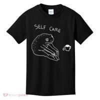 Self Care | Frog Drinking Tea | Yoga Kids T-Shirt thumb 0