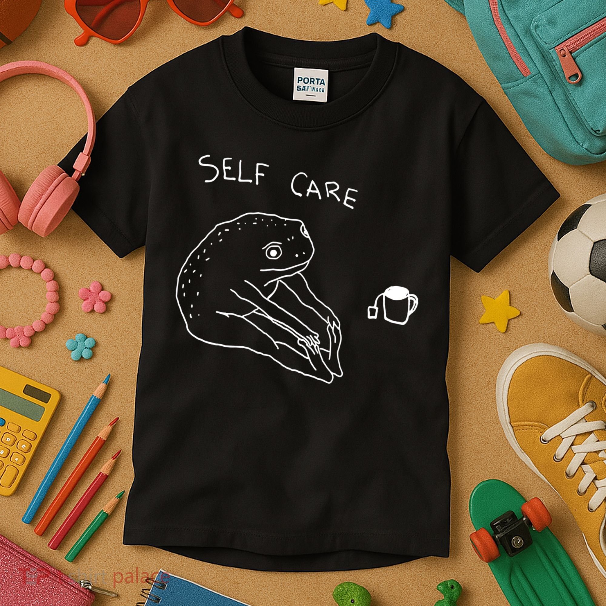 Self Care | Frog Drinking Tea | Yoga Kids T-Shirt