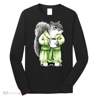 Squirrel Coffee Funny Coffee Drinking Squirrel Long Sleeve Shirt