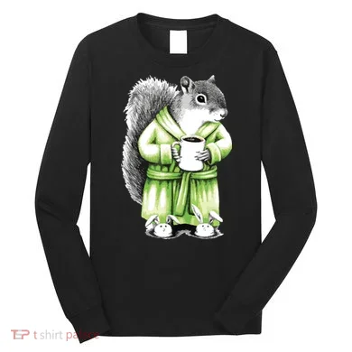 Squirrel Coffee Funny Coffee Drinking Squirrel Long Sleeve Shirt