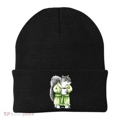 Squirrel Coffee Funny Coffee Drinking Squirrel Beanie